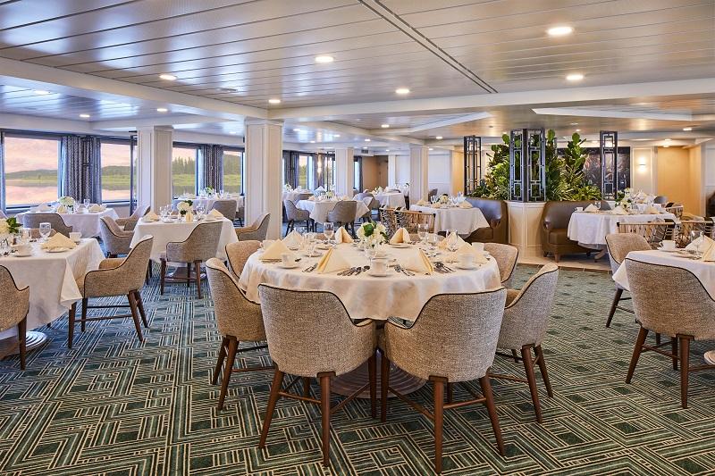 Studio DADO will redesign American Cruise Lines' paddlewheelers; the main dining room redesign will look something like this.