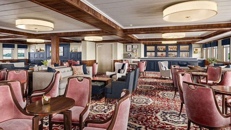 Rendering of Studio DADO design for the Magnolia Lounge on American Cruise Lines' paddlewheel vessels.