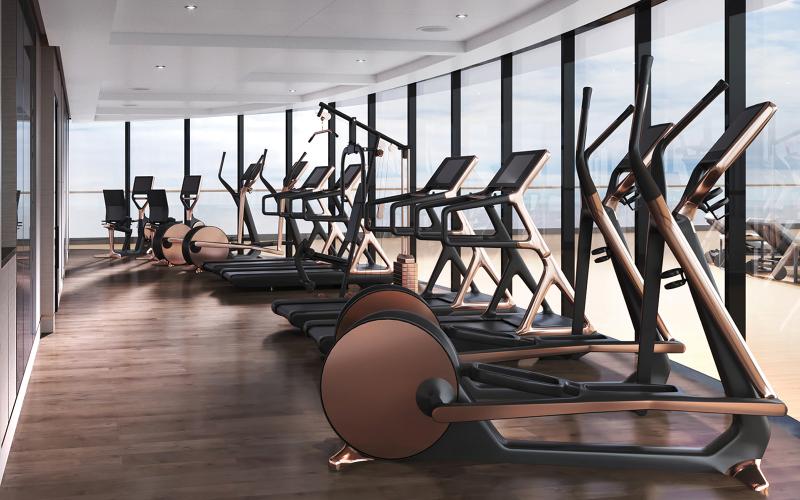 The fitness center on the Ritz-Carlton Yacht Collection’s Evrima 