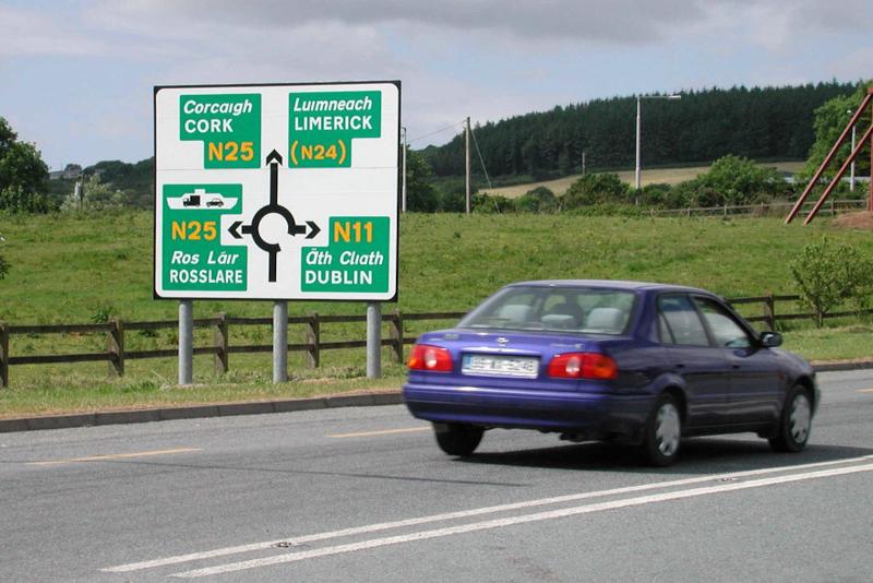 When approaching a roundabout in Britain and Ireland, look for a sign that charts the exits.