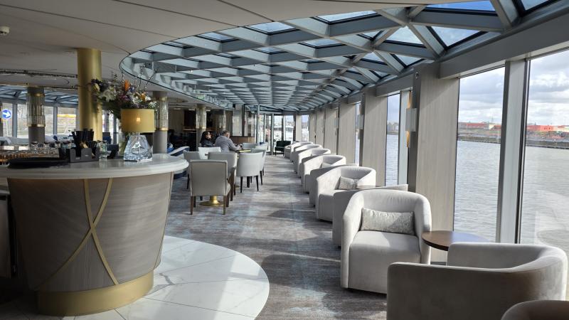 Photo of Riverside Luxury Cruises Riverside Debussy is shown above. This is Palm Court, the river vessel's lounge.