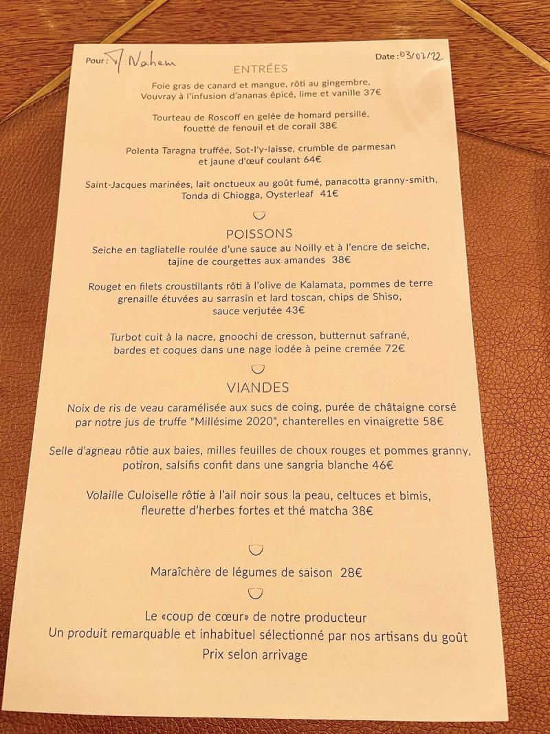 The menu at Restaurant Le Sergent Recruteur