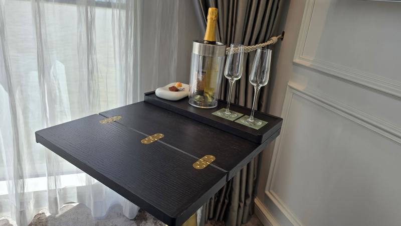 On Riverside Luxury Cruises, we liked this small table that folded out and down to create a larger table surface.