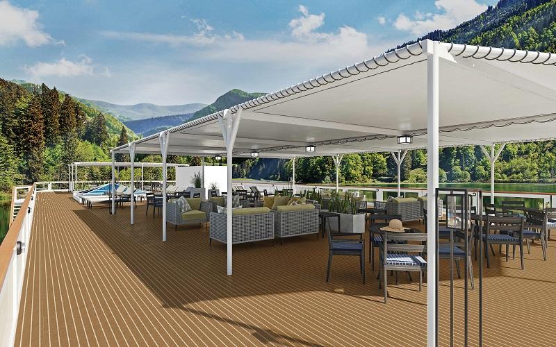 Rendering of top deck redesign by Studio DADO for American Cruise Lines' paddlewheel fleet.