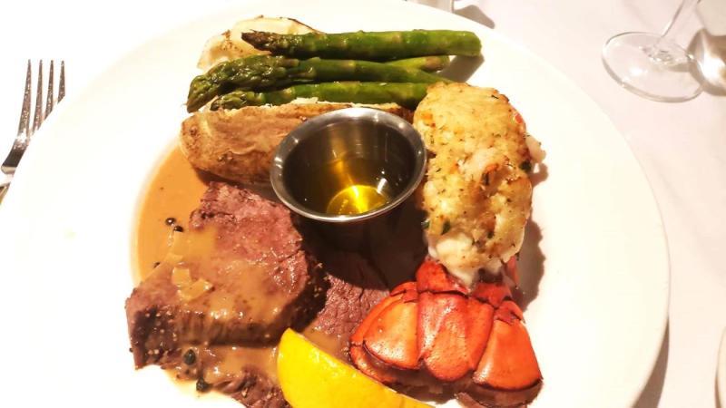 Surf 'n turf is among the dishes Travel Agent ordered during our "Great Rivers of Florida" voyage on American Eagle.