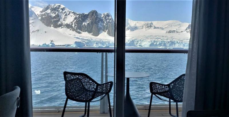 The close-up view to Antarctica from a Premium Suite veranda on Silversea's Silver Endeavour.
