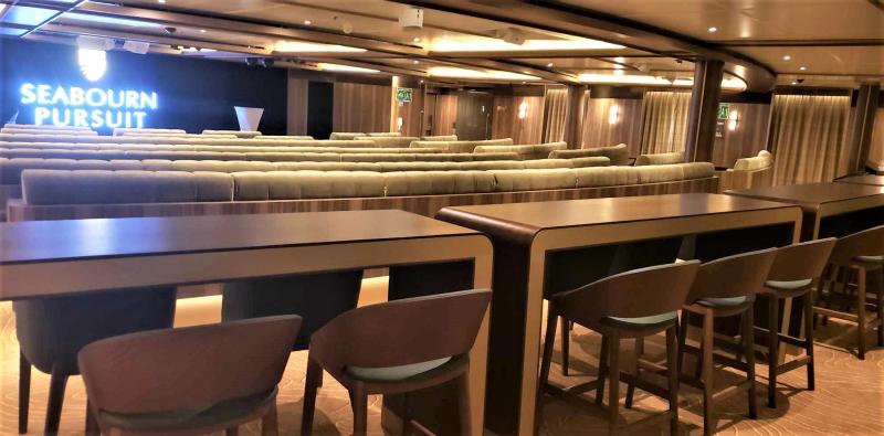 One change from Seabourn Venture to Seabourn Pursuit is the addition of these high-top tables and stools in the back of the Discovery Center. 
