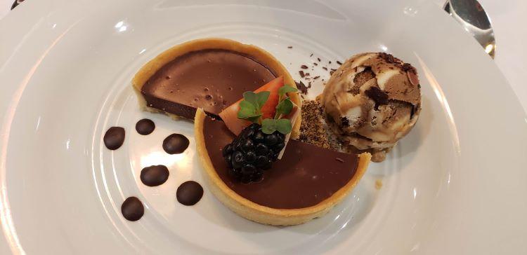 A tasty "Dark Chocolate Ganache Tart" was a dessert favorite on World Traveller.