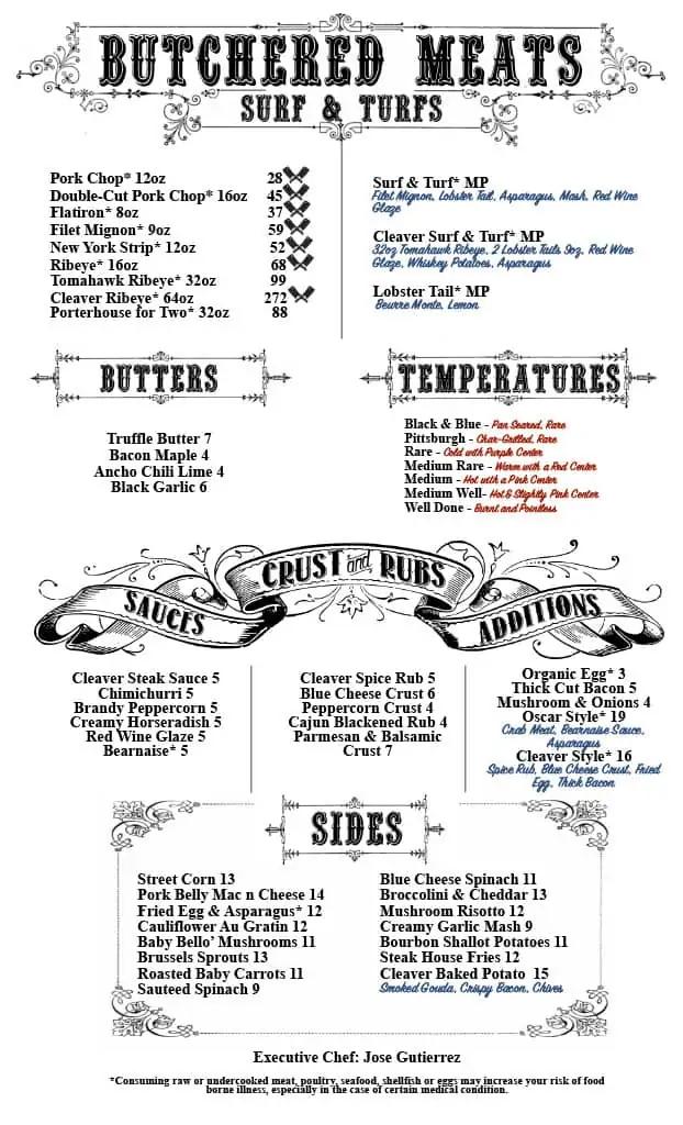 cleaver las vegas menu