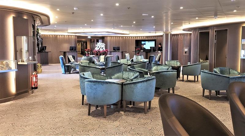 Silversea Silver Shadow Atrium Area Arts Cafe Purser's Desk Area. Photo by Susan J. Young. Editorial Use Only. Silversea Silver Shadow Atrium Area Arts Cafe Purser's Desk Area. Photo by Susan J. Young. Editorial Use Only.
