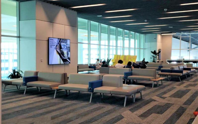 Brightline's Smart Lounge serves economy/coach train passengers at Orlando International Airport.