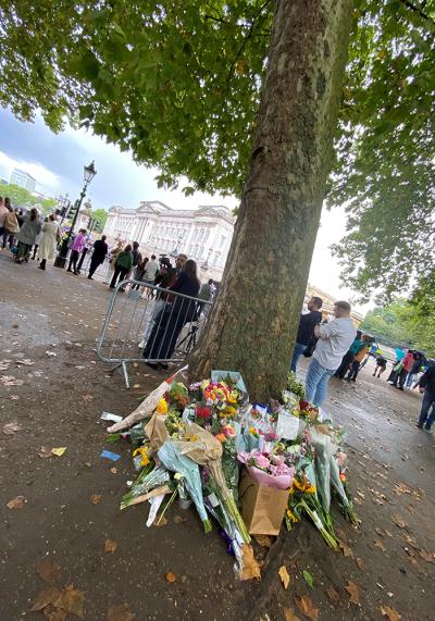 Flowers left outside Buckingham Palace after death of Queen Elizabeth II