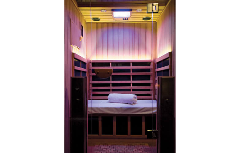The Higher Dose infrared sauna features chromatherapy to help guests relax