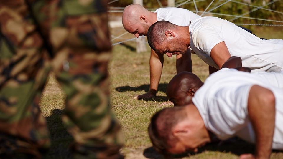 Army recruits doing pushups