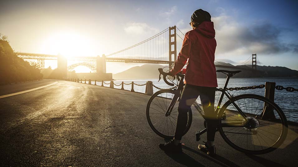 Cyclist near the Golden Gate Bridge in San Francisco
