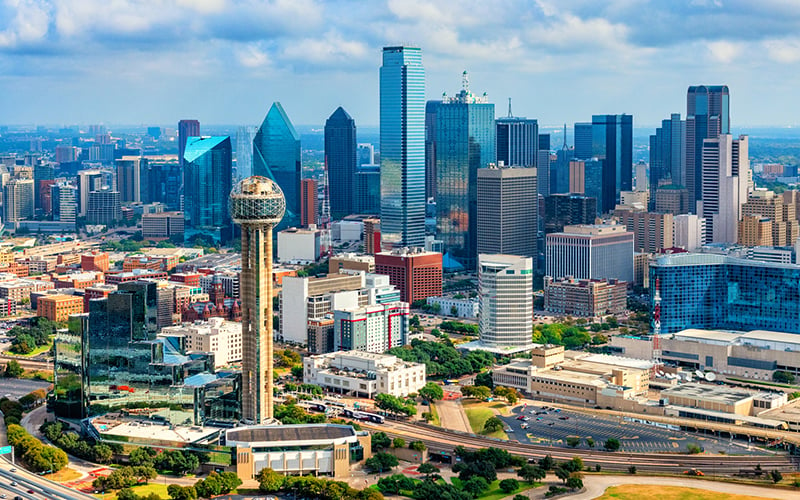 Aerial view of downtown Dallas