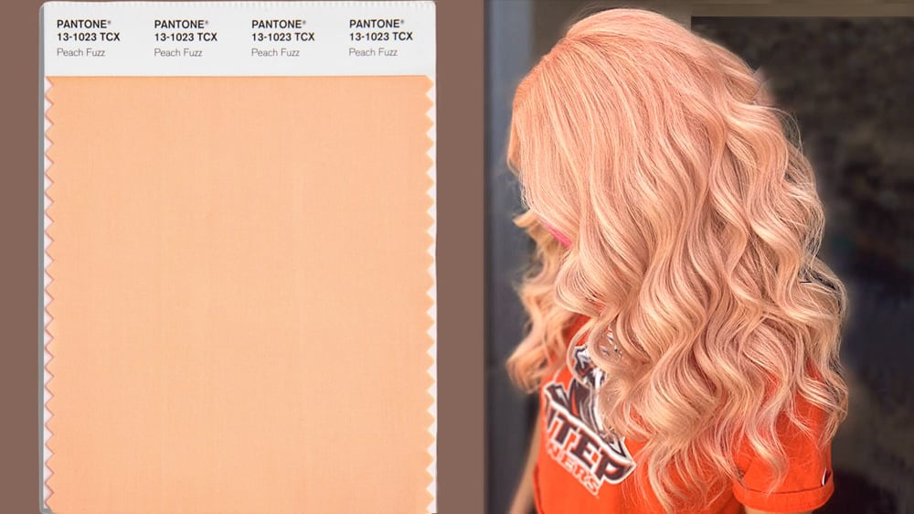 Pantone Color of the Year Peach Fuzz for hair by George Blanco