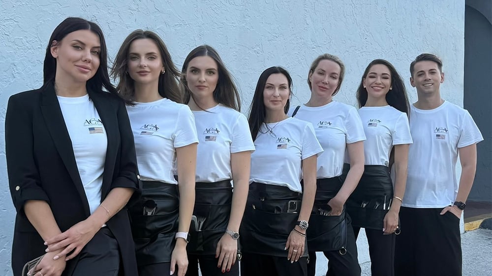 Mila Krotova far left  the members of the 2025 US Aesthetics Team at OMC Hairworld