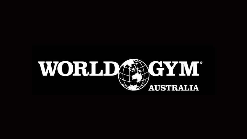 image of white World Gym logo on black background