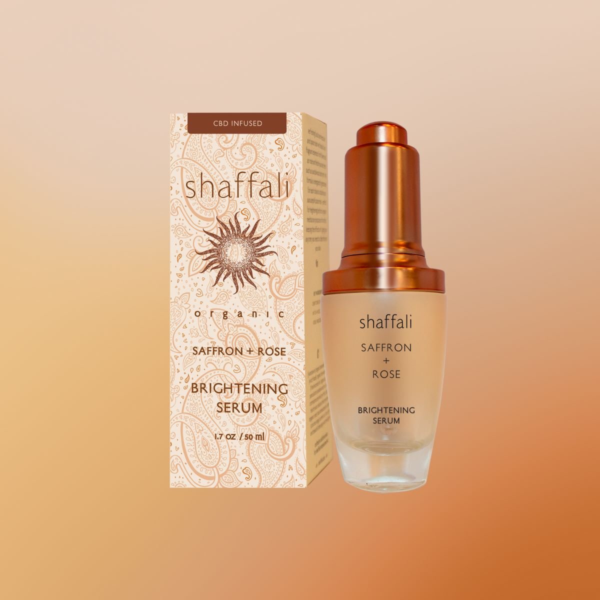 Shaffali Saffron and Rose Brightening Serum product and packaging 