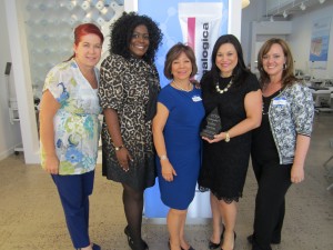 FROM LEFT: Angel Brant, UAO member; Tonya Mull, vice president, UAO; Martha Hoffman, founder and CEO, UAO; Annet King, director of global education, Dermalogica and The International Dermal Institute; Lacey Tirone, head of committees, UAO