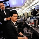 Hairroin Salon's Luis Payne and American Idol runner-up Adam Lambert in the Sebastian Professional lounge at the Young Hollywood Awards