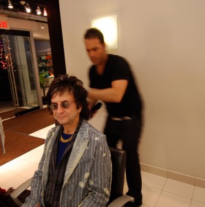 Ross Bartolomei styling rock legend Jim Peterik's rock star hair 