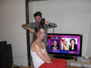 Michael Duenas giving Jess a great blow-out after cutting her hair in her apartment