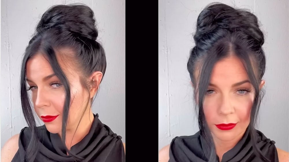 Stylist Ellen Devine shows off her hack to style a full bun for the holidays