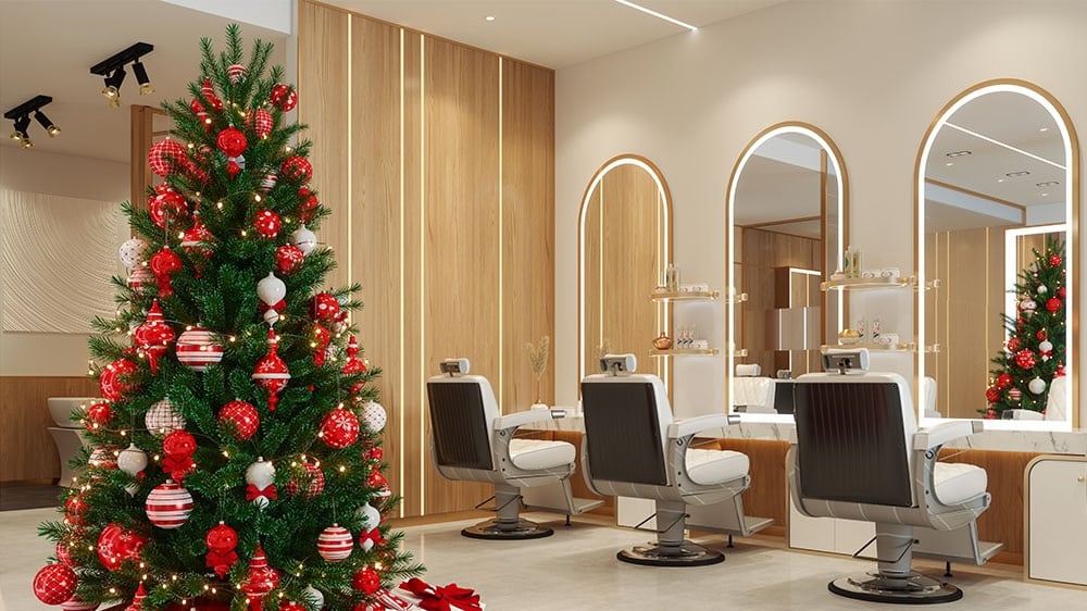 Salon holiday season with Christmas tree