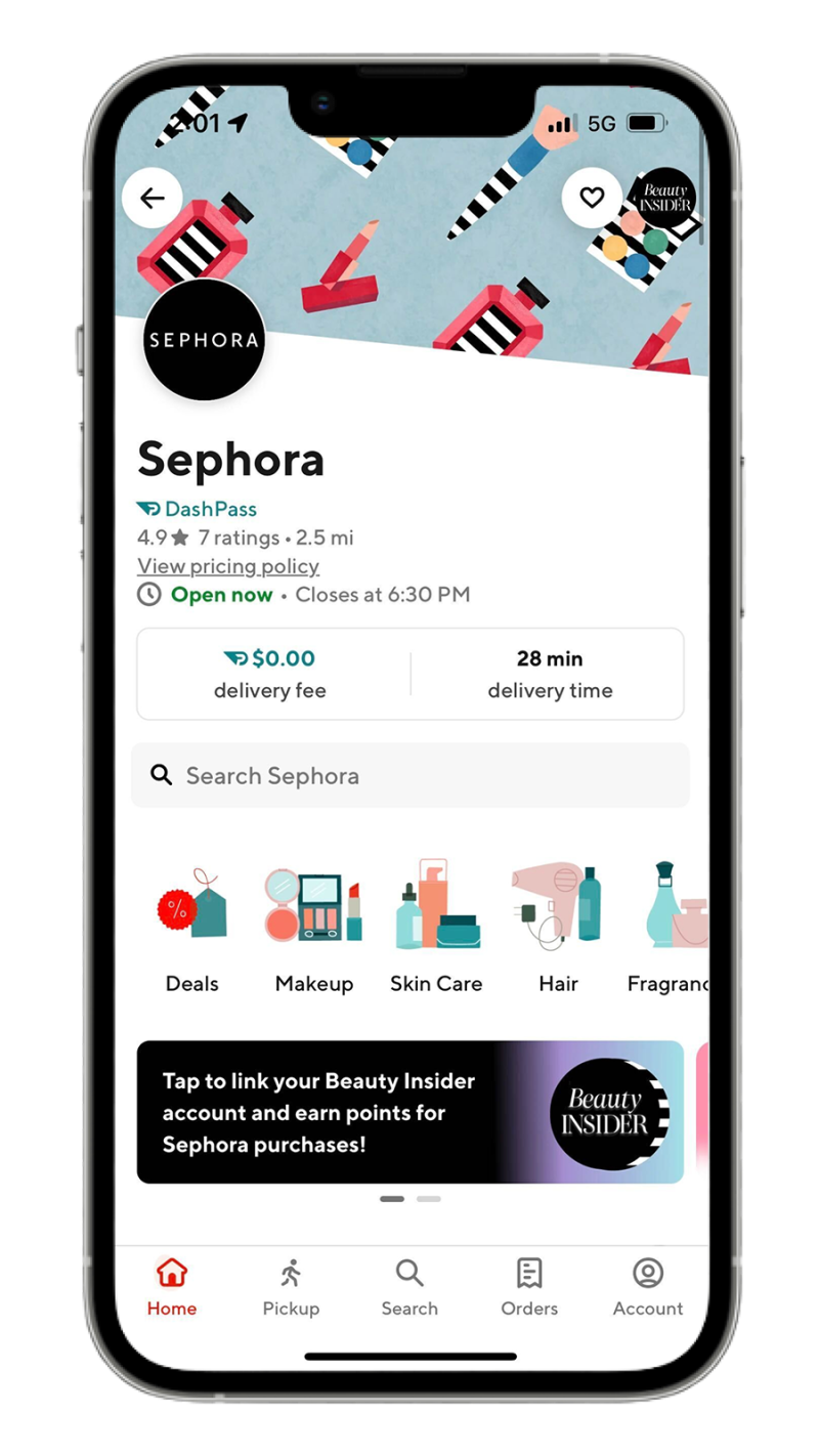 Sephora on DoorDash homepage 