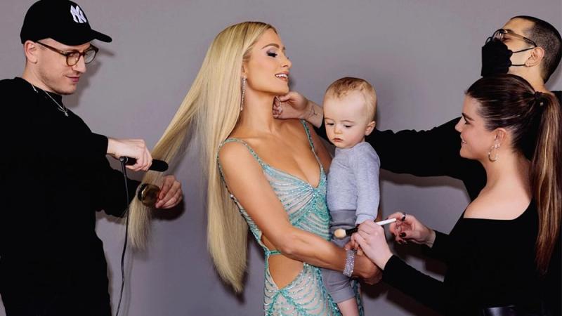 Behind the scenes with Paris Hilton before the 2024 Grammy Awards.