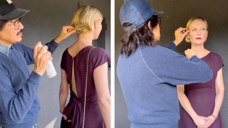 Stylist Cervando Maldonado styles Kirsten Dunst's hair for the 2024 Emmys