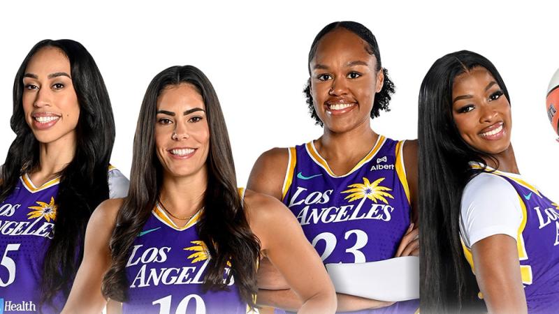 L.A. Sparks players (L-R) Dearica Hamby, Kelsey Plum, Azurá Stevens, Rickea Jackson,