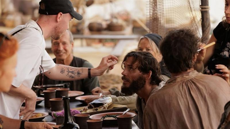 Marc Ballance on the set of "Count of Monte Cristo" with actor Sam Claflin