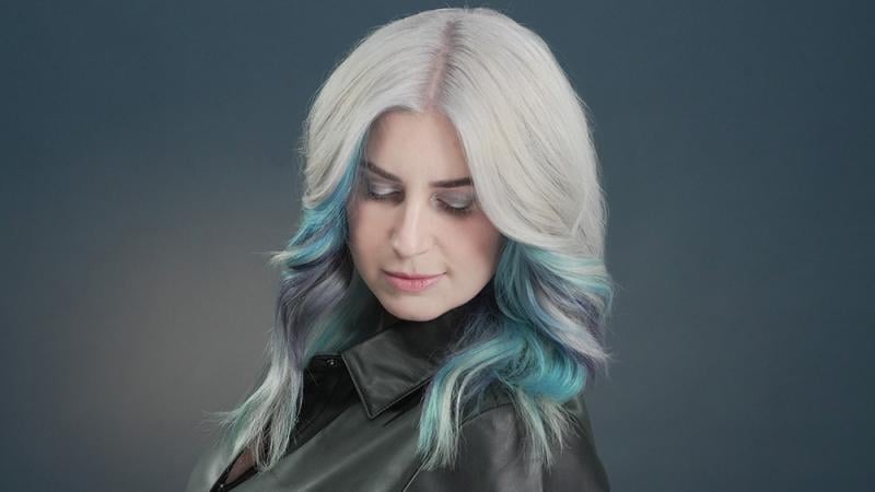 Robins egg blue and lilac haircolor with silver and grey accents
