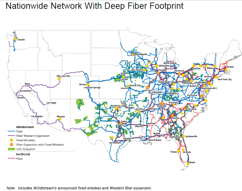 Combined Windstream and EarthLink deep fiber nationwide network