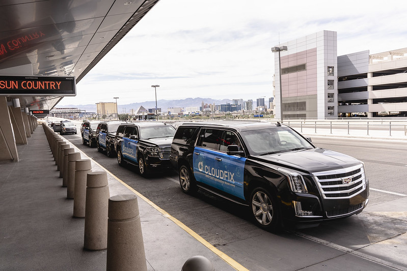 Pop-Up Rideshare vehicles outside the Las Vegas airport