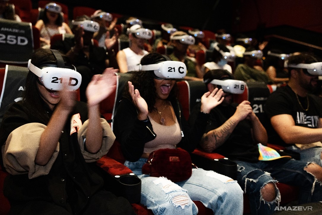 Fans watching VR experience in a theater