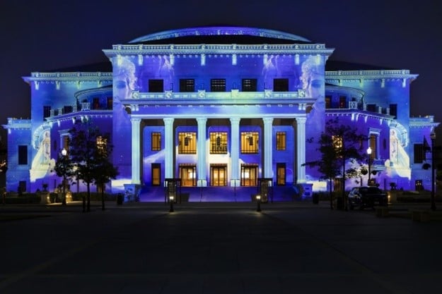 Permanent Architectural Projection System by Blockhouse Studios Lights up an Indiana Center for Performing Arts with Epson La