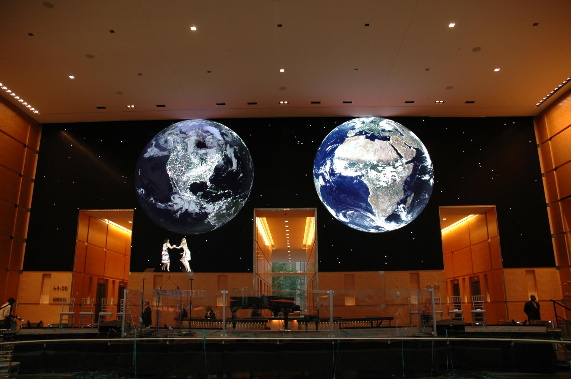 projection of the Earth on the wall of a lobby