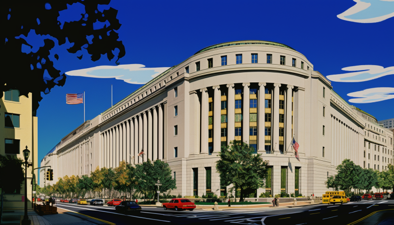 The Federal Trade Commission building in Washington DC created by Midjourney for Silverlinings