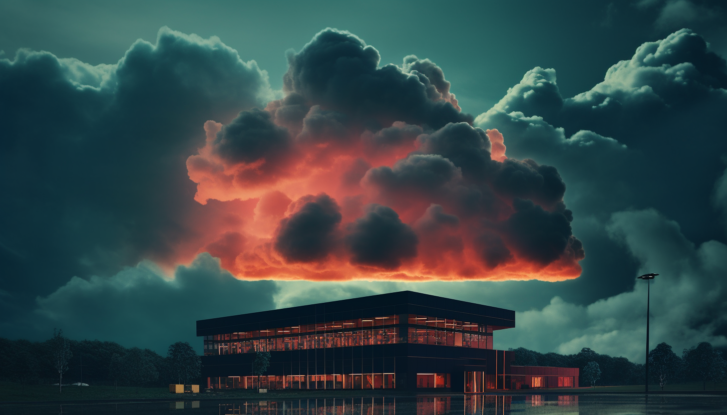 A dark cloud looms over an office