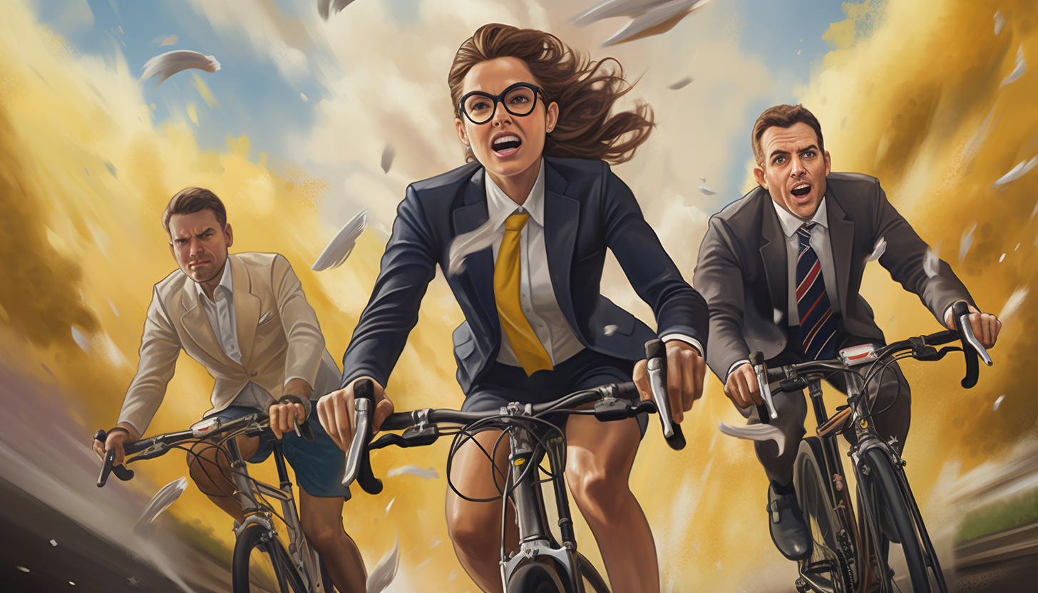 Three executives race the Tour de France Art by Midjourney for Silverlinings