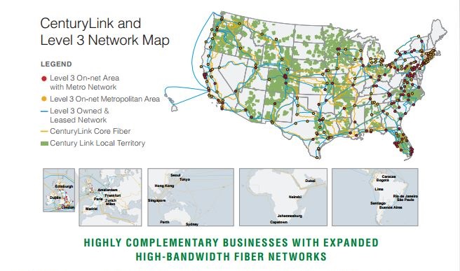 A map of CenturyLink and Level 3s network