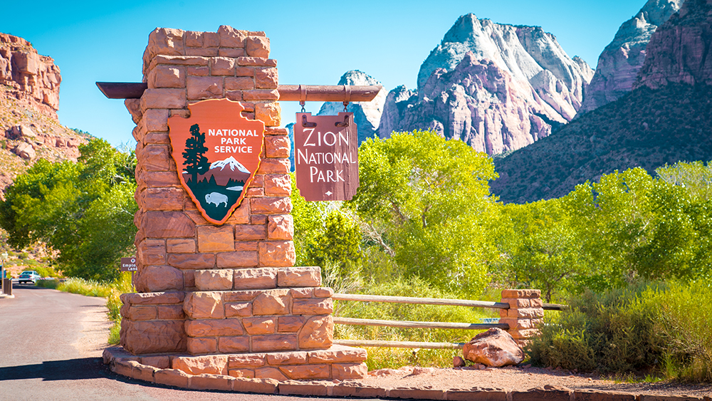 Zion National Park sign at entrance