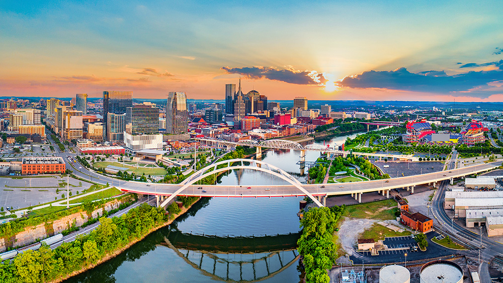 aerial view of downtown Nashville Tennessee