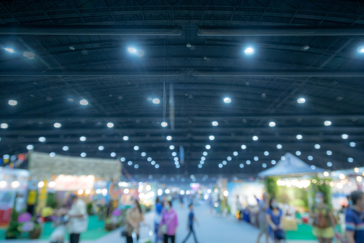 Abstract blurred defocused tradeshow event exhibition blurred background of business convention show job fair technology e