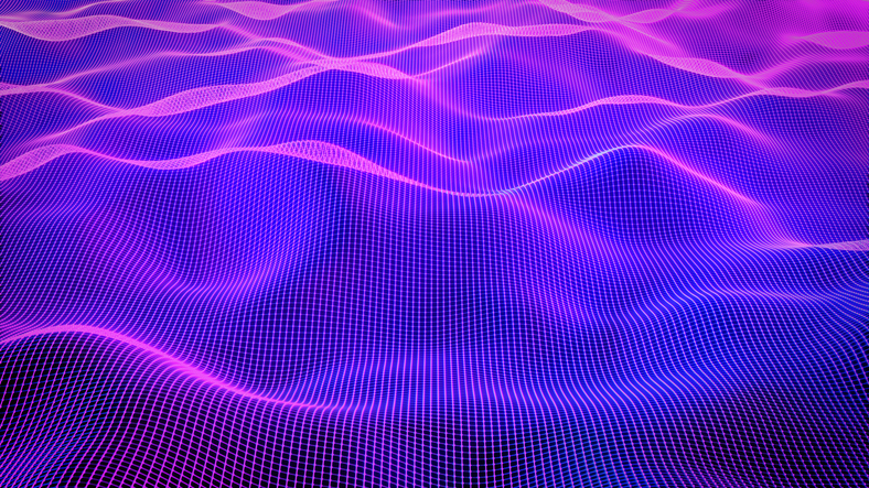 Technology background with connected dots on 3D wave landscape