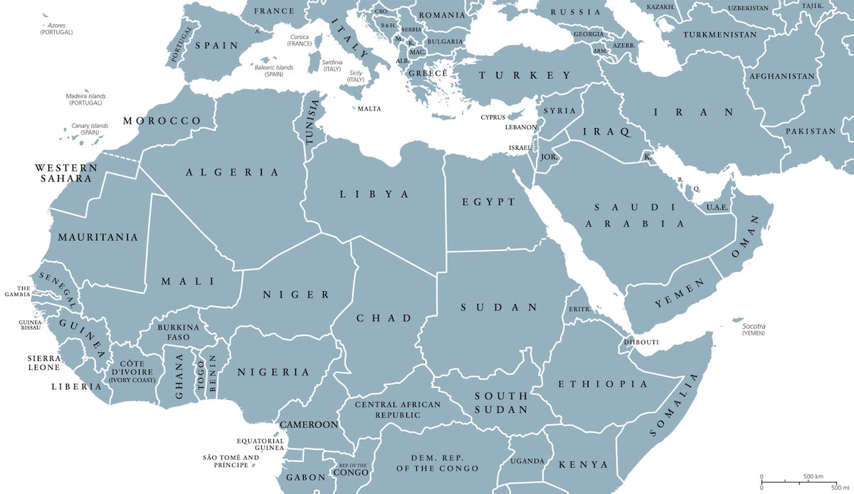 Map of the Middle East via Getty Images